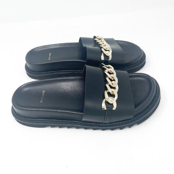 ANINE BING Slides Sandals Black Leather Gold Cuban Link Chain Strap EU 38 - Picture 1 of 6